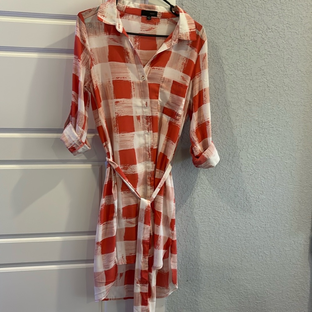 Button down boutique orange and white plaid dress. Size small